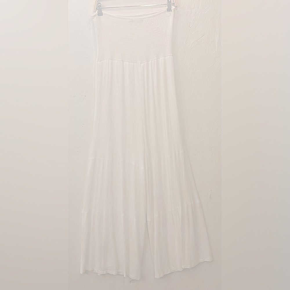 Fourteen Twelve White Flowy Wide Leg Bohemian Strapless Jumpsuit Size Large - Picture 2 of 4